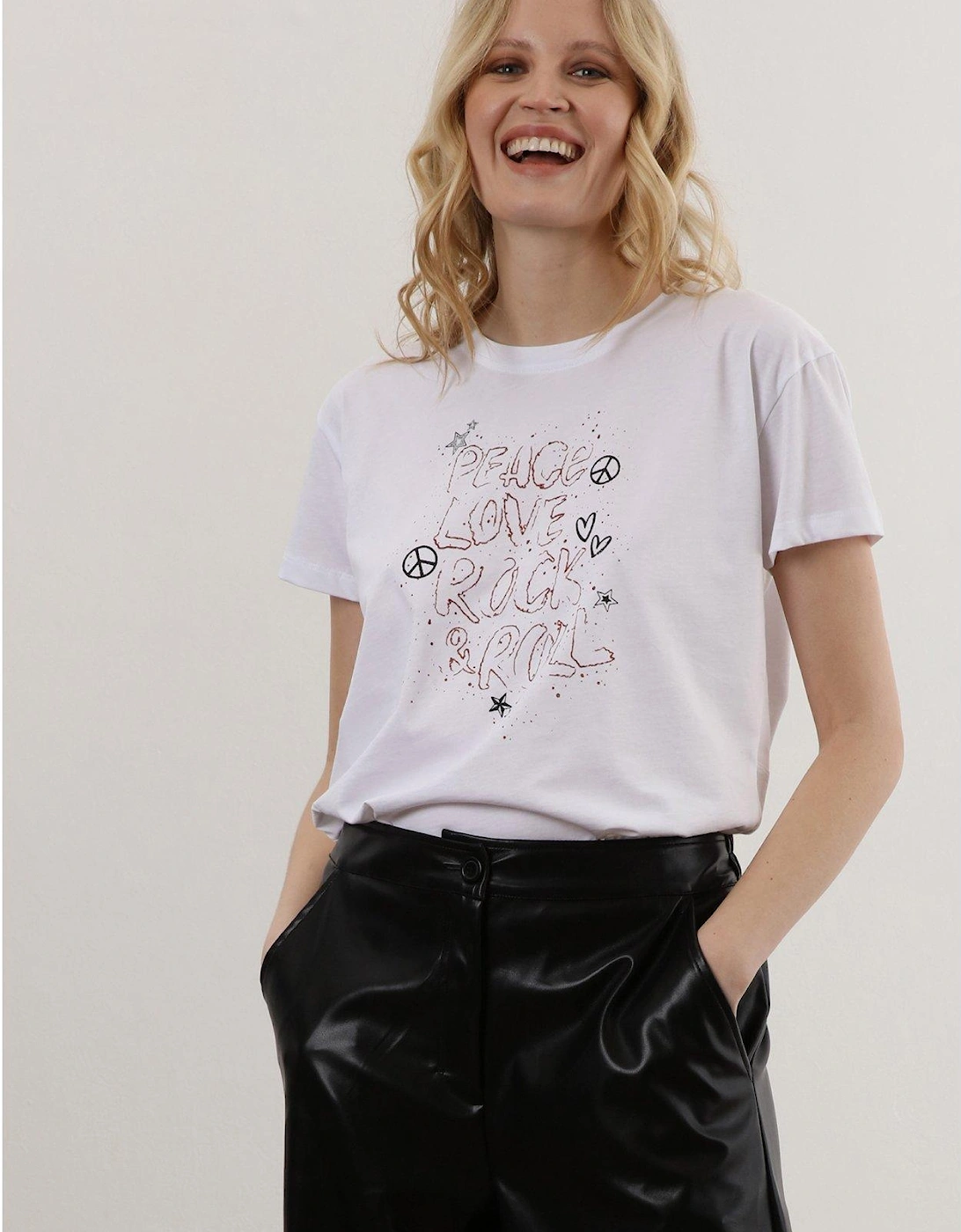 Peace Love Rock N' Roll Slogan T-shirt - White, 2 of 1