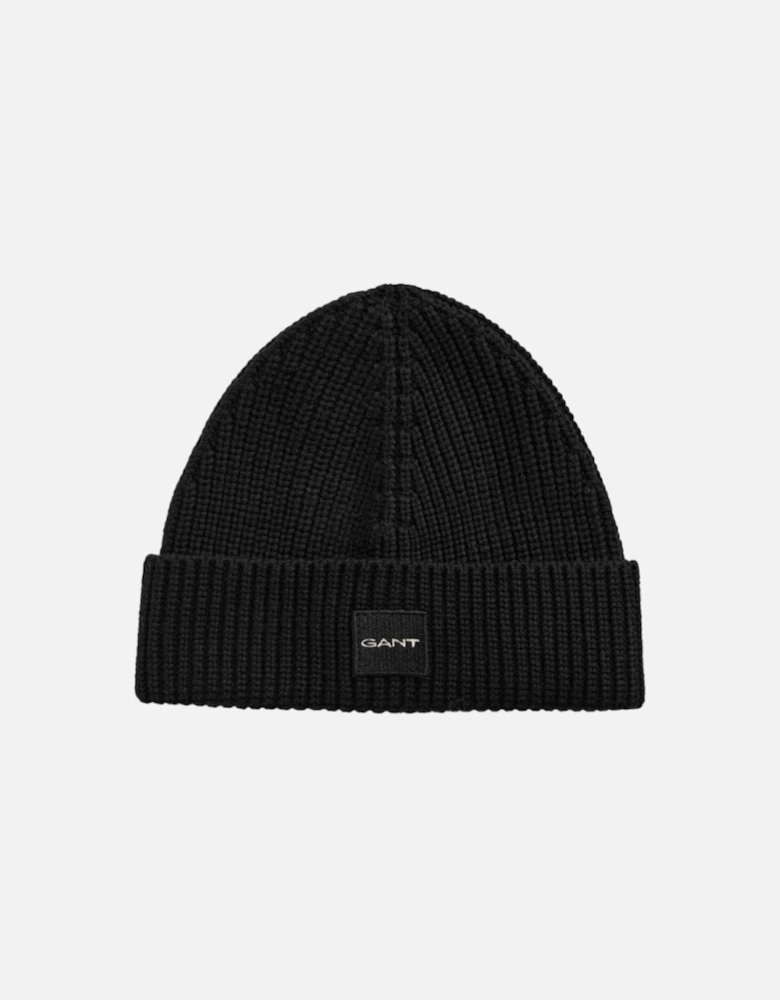 Unisex Cotton Rib Beanie Hat Black