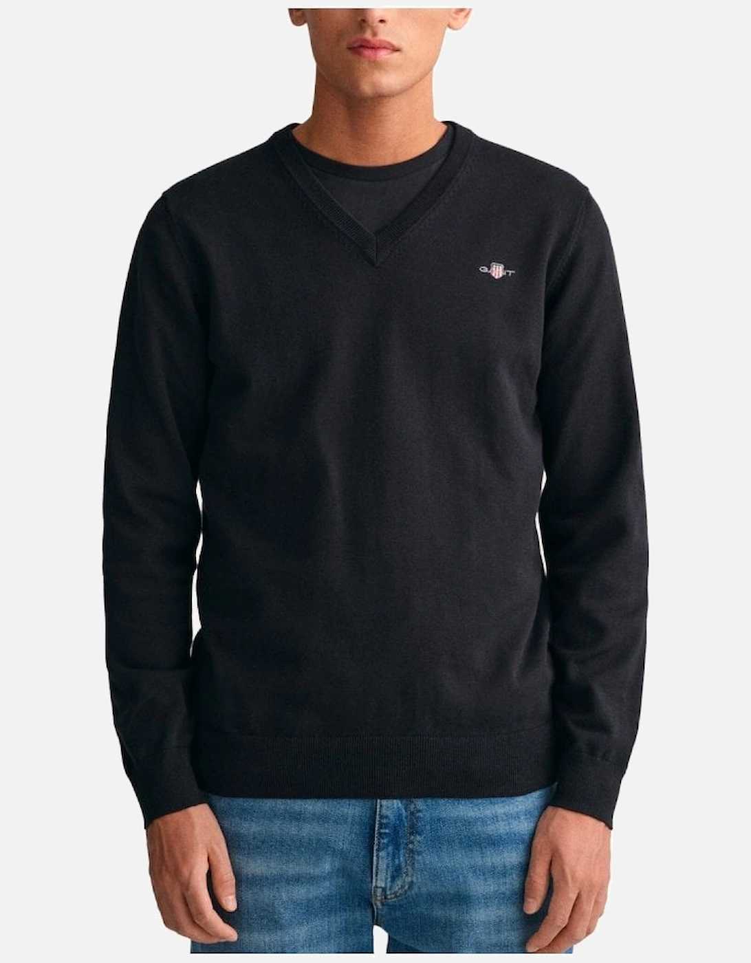 Classic Cotton V Neck Sweater Black, 4 of 3