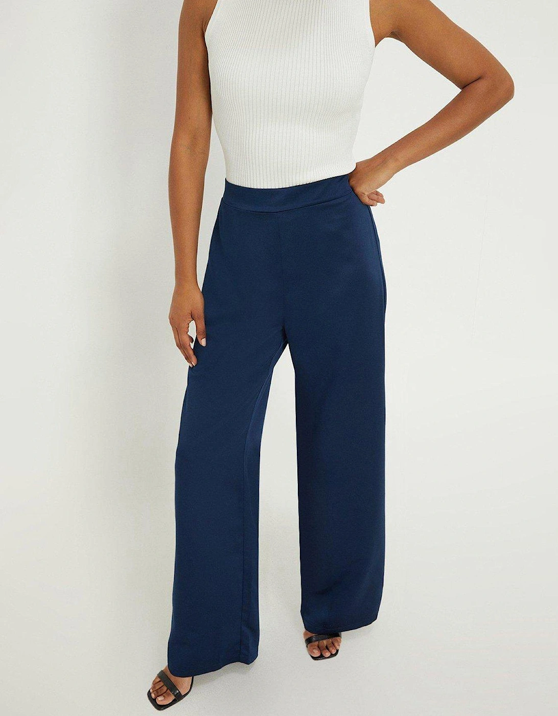 Satin Wide Leg Trousers - Navy, 5 of 4