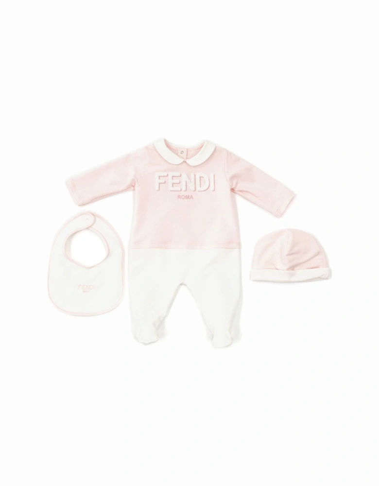 Baby Girls Babygrow, Hat & Bib Set Pink