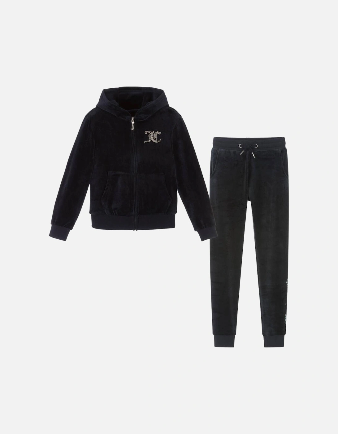 Girls Midnight Navy Velour Tracksuit, 4 of 3