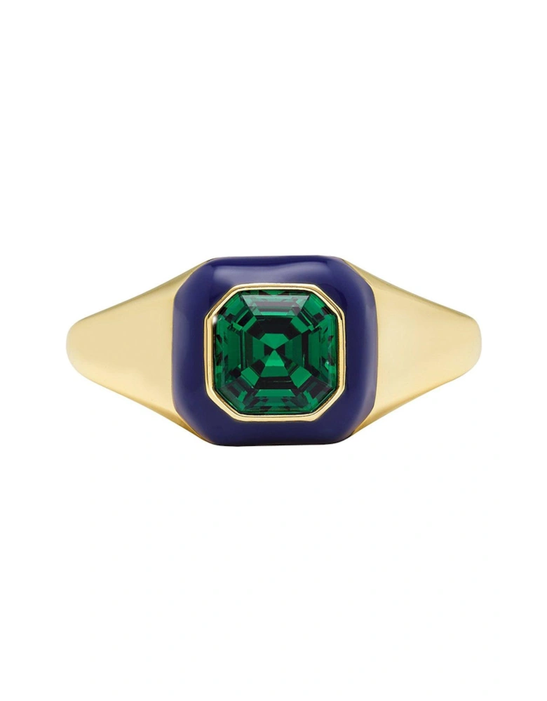 Green Crystal and Enamel Ring