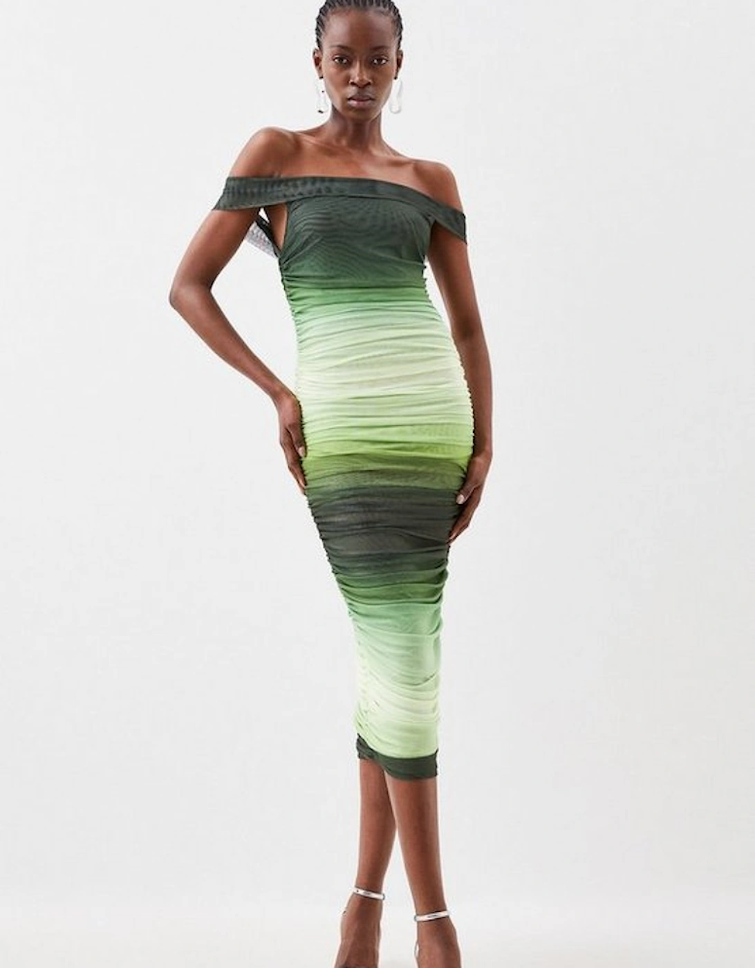 Ombre Mesh Off The Shoulder Jersey Midi Dress, 5 of 4