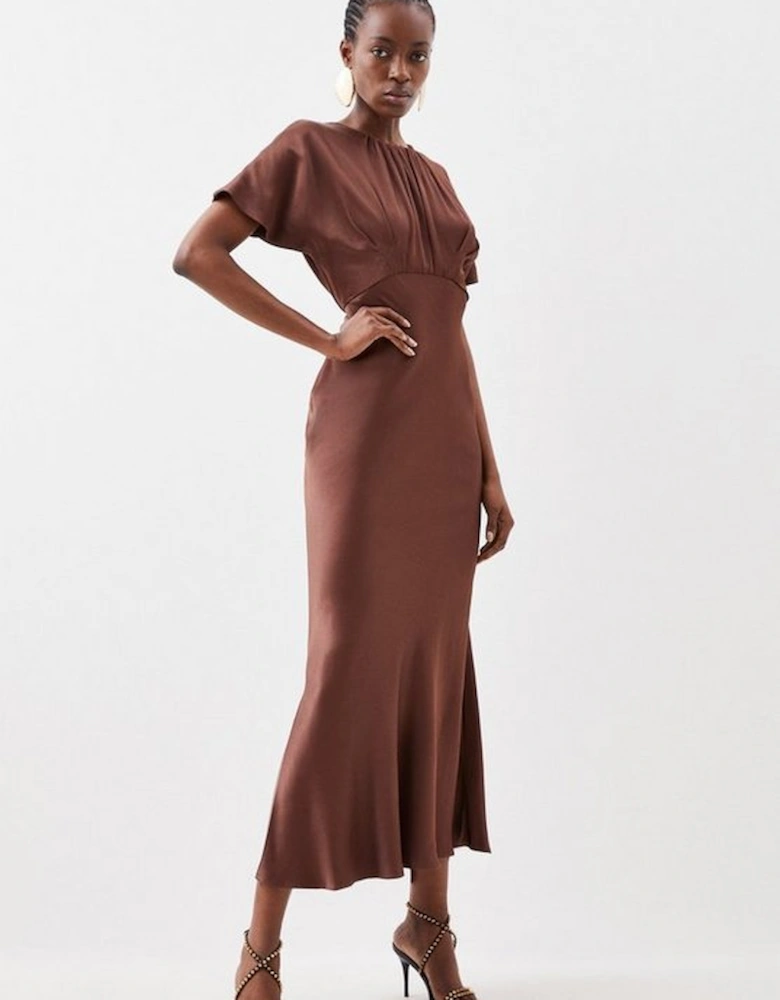 Satin Woven Crepe Midi Dress