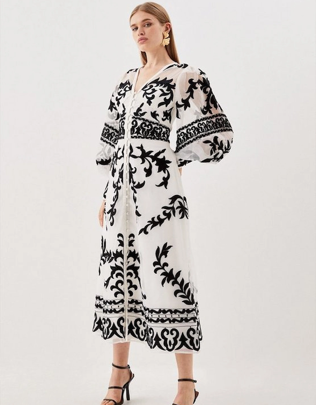 Baroque Applique Woven Midi Dress, 5 of 4