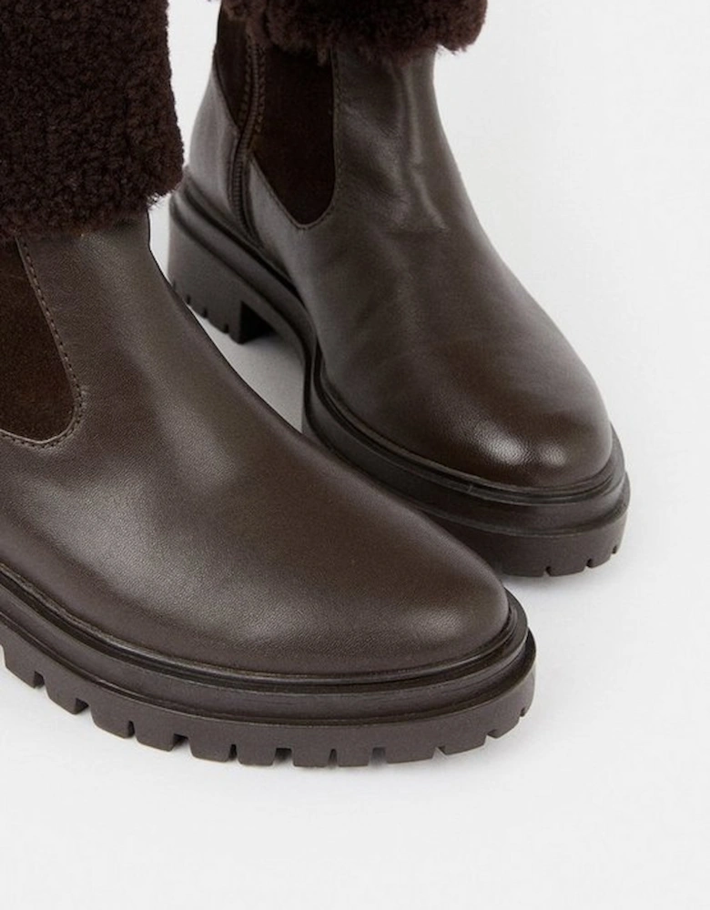 Shearling Leather Trim Detail Chelsea Boot
