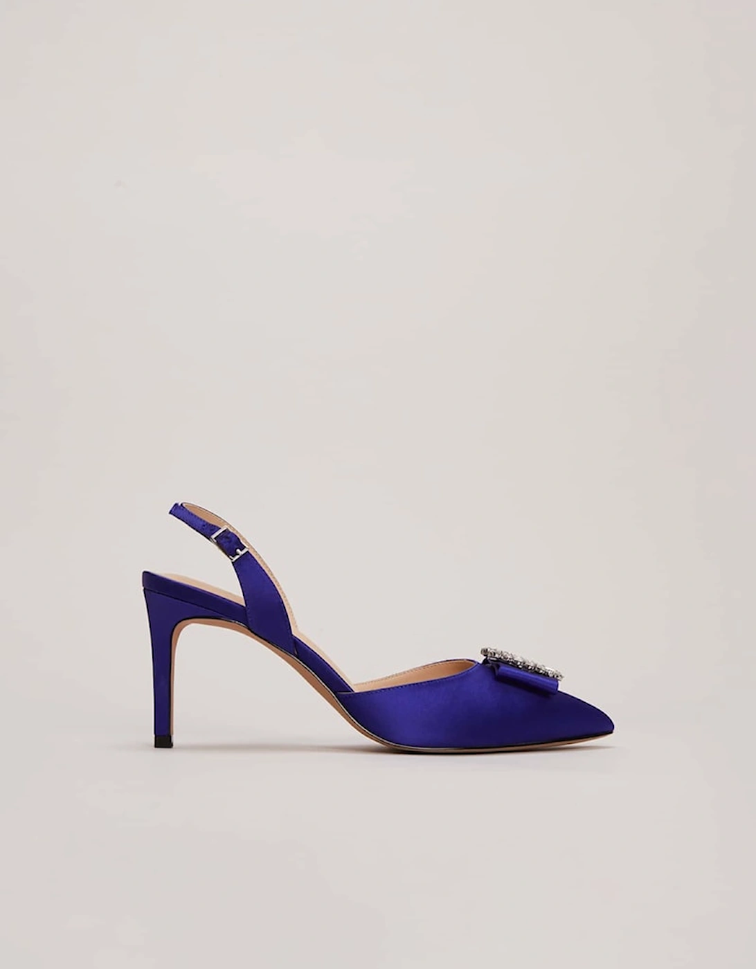 Blue Satin Embellished Slingback Heels, 9 of 8