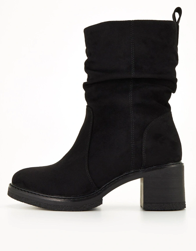 Extra Wide Slouch Calf Boot With Bock Heel - Black