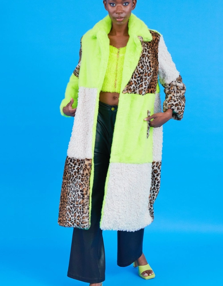 Faux Fur and Faux Shearling Maxi Coat