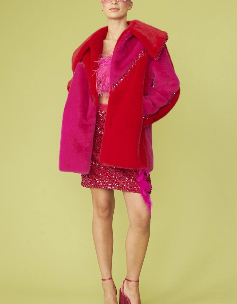 Eco Faux Fur Pink Midi Coat