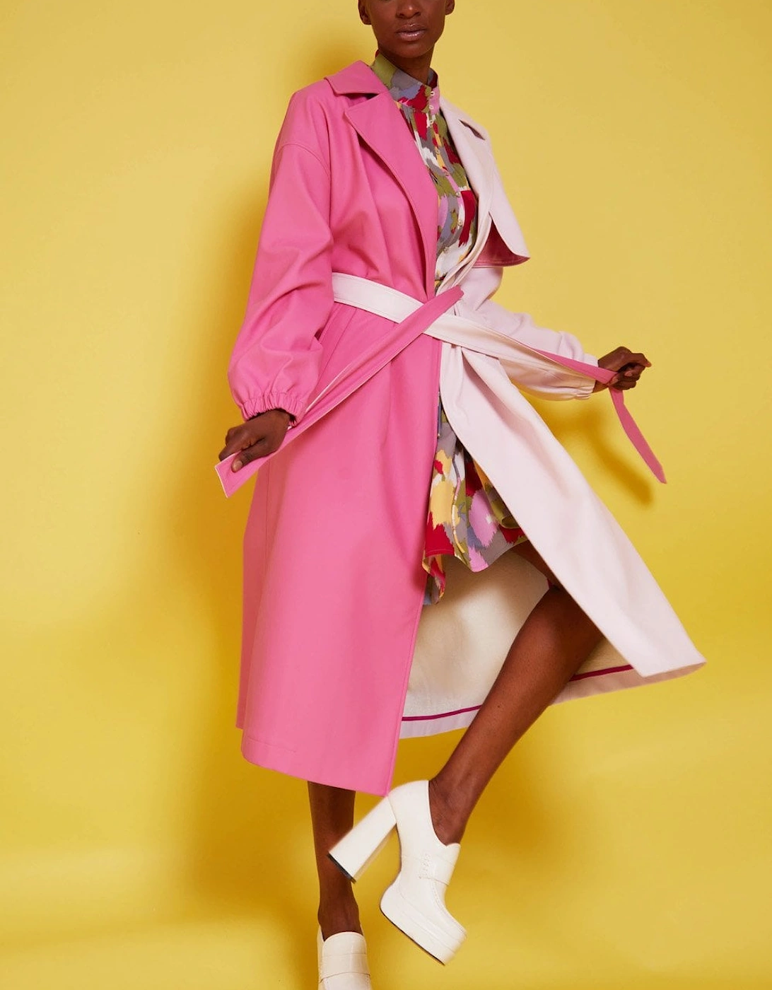 Two Tone Pink Eco Leather Trench Coat, 5 of 4