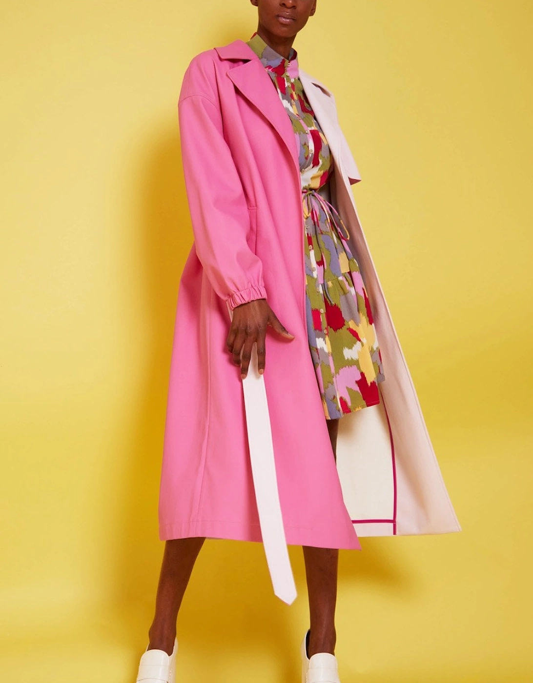 Two Tone Pink Eco Leather Trench Coat