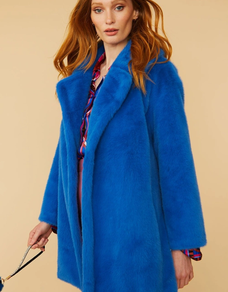 Blue Faux Fur Duchess Midi Coat
