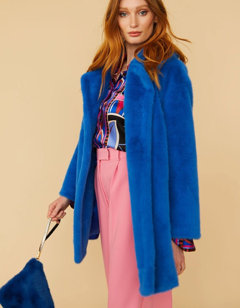 Blue Faux Fur Duchess Midi Coat
