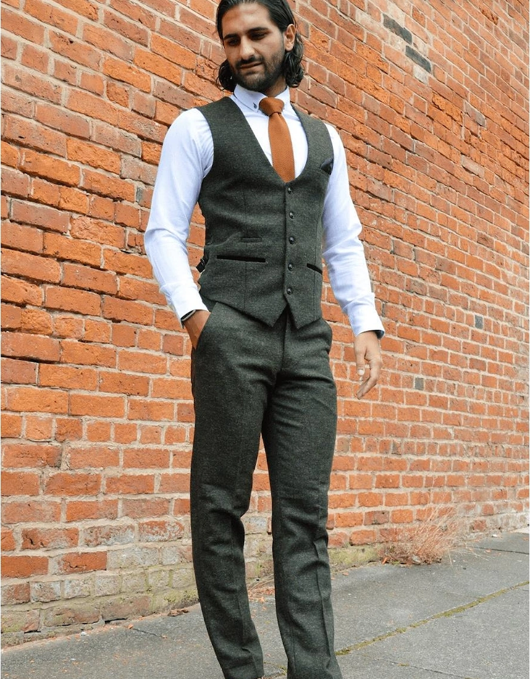 Marlow Olive Green Tweed Waistcoat