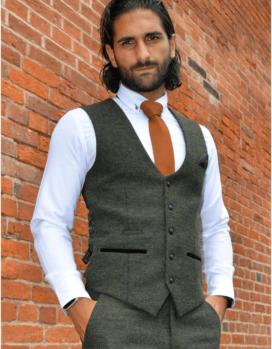 Marlow Olive Green Tweed Waistcoat