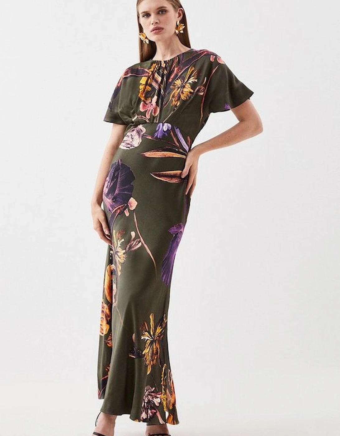 Floral Satin Woven Crepe Maxi Dress, 5 of 4