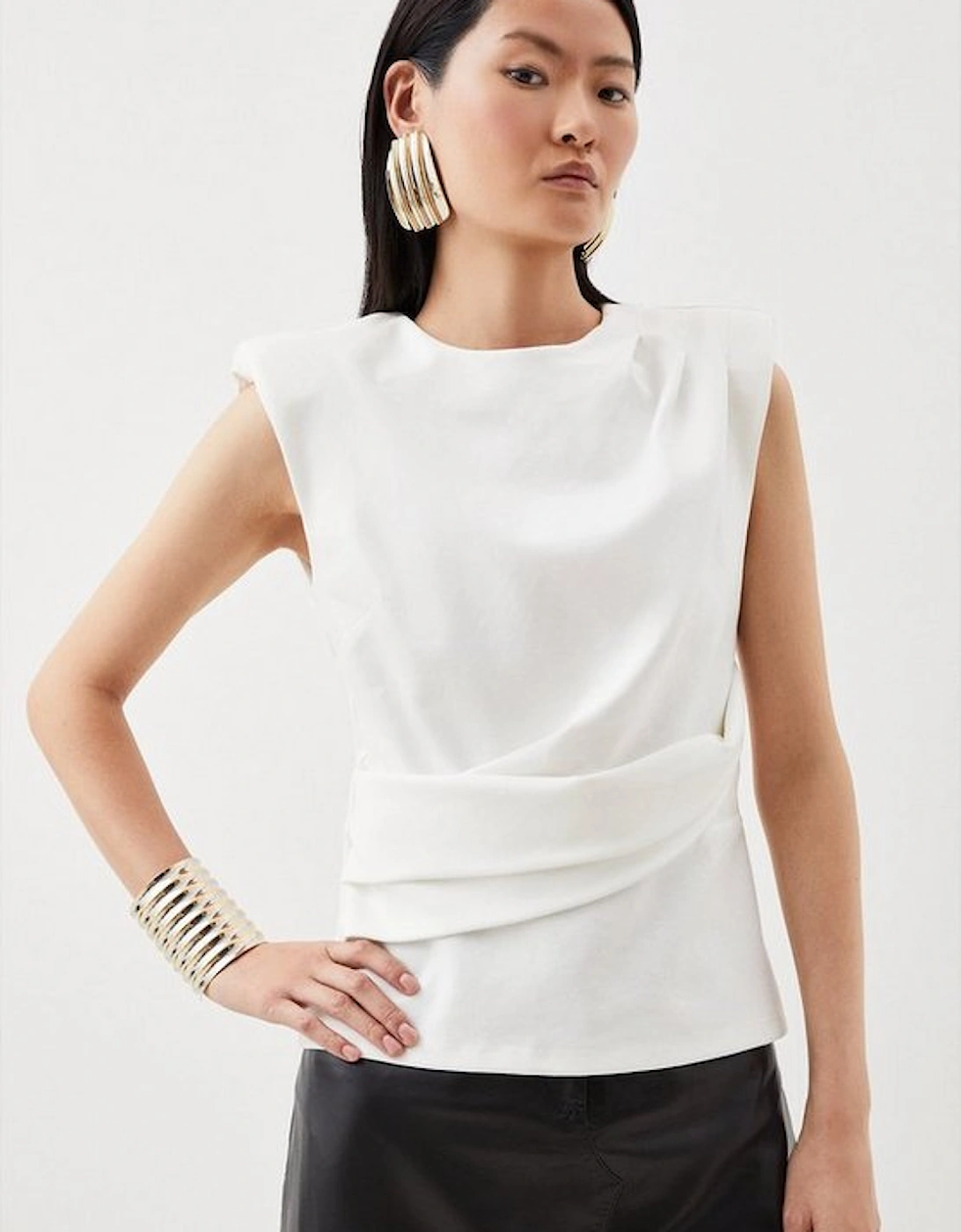 Ponte Ruched Round Neck Top, 2 of 1
