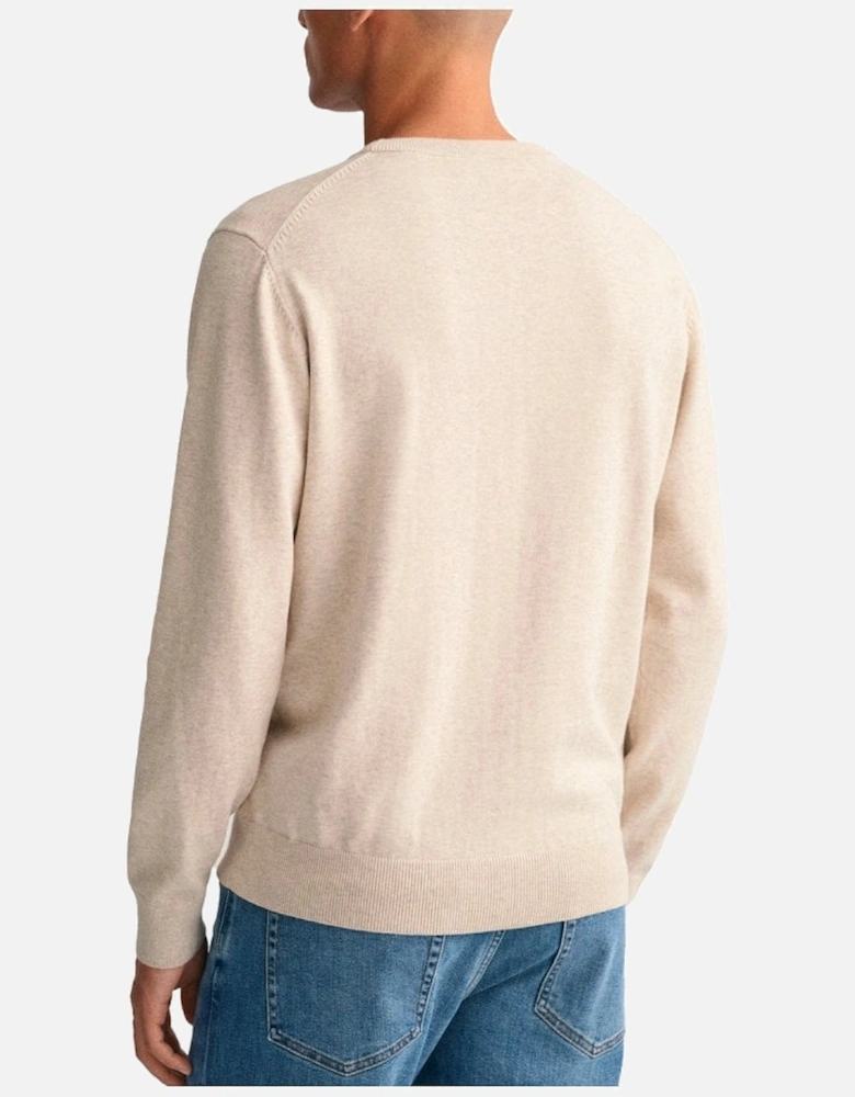 Classic Cotton Crew Neck Jumper Light Beige Melange