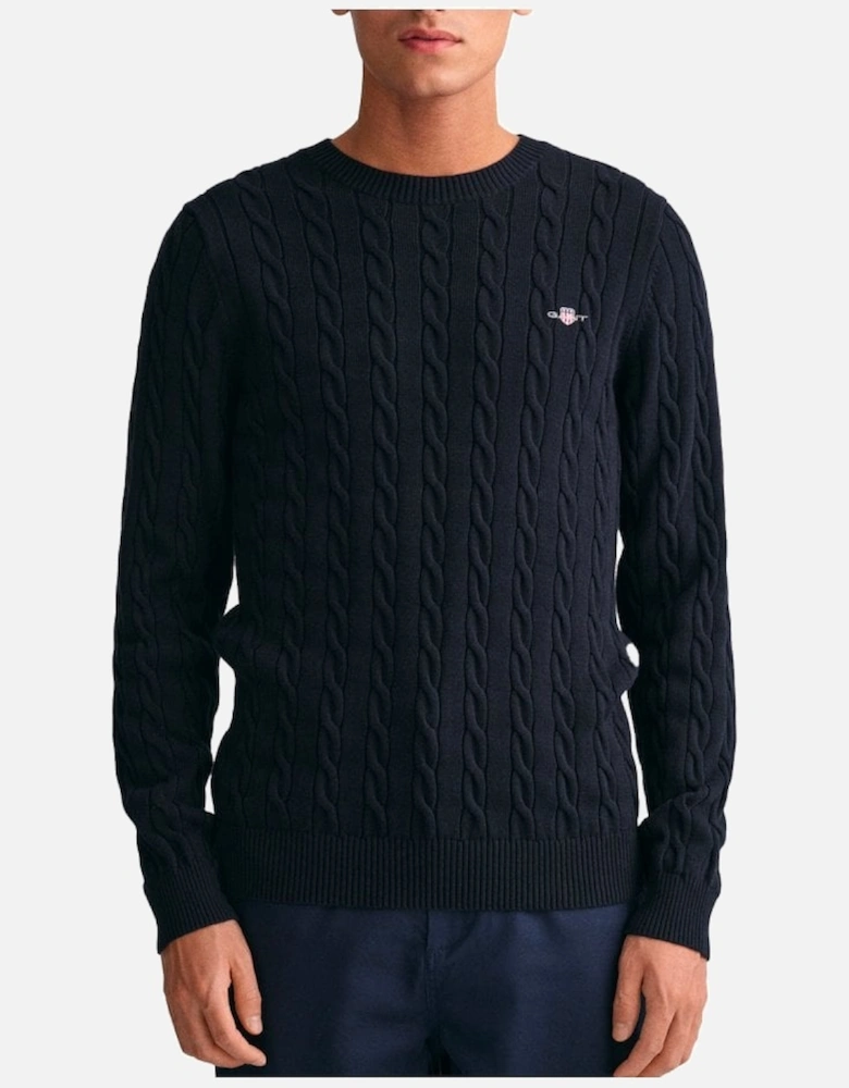 Cotton Cable Crew Neck Jumper Evening Blue