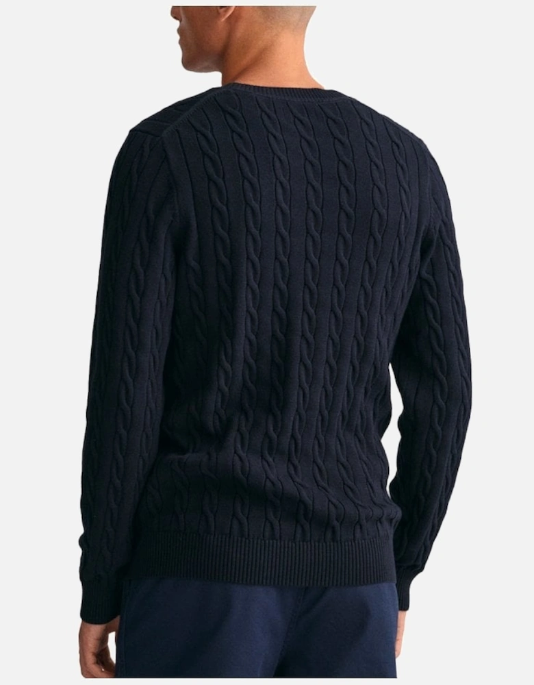 Cotton Cable Crew Neck Jumper Evening Blue