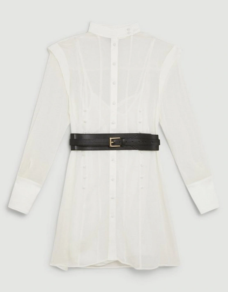 Military Belted Sheer Woven Shirt