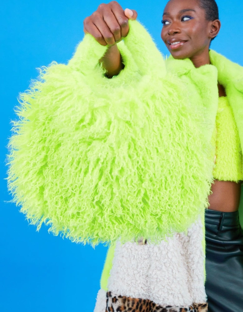 Lime Green Bamboo Eco Faux Fur Bag