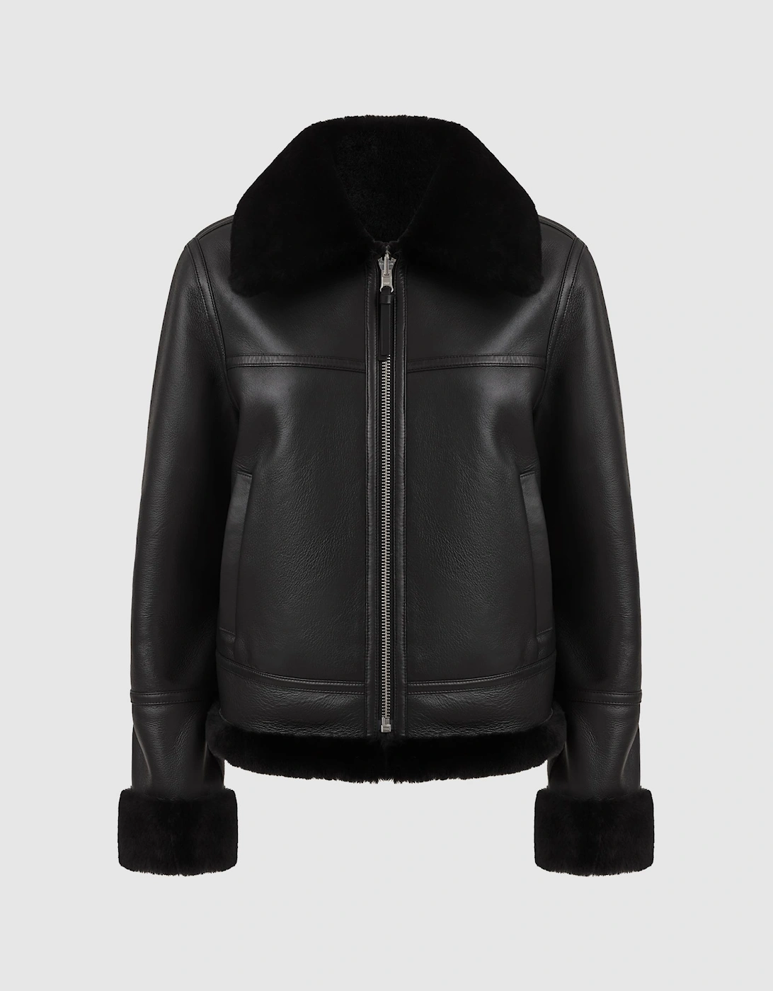 Reversible Leather Shearling Zip-Through Jacket, 2 of 1