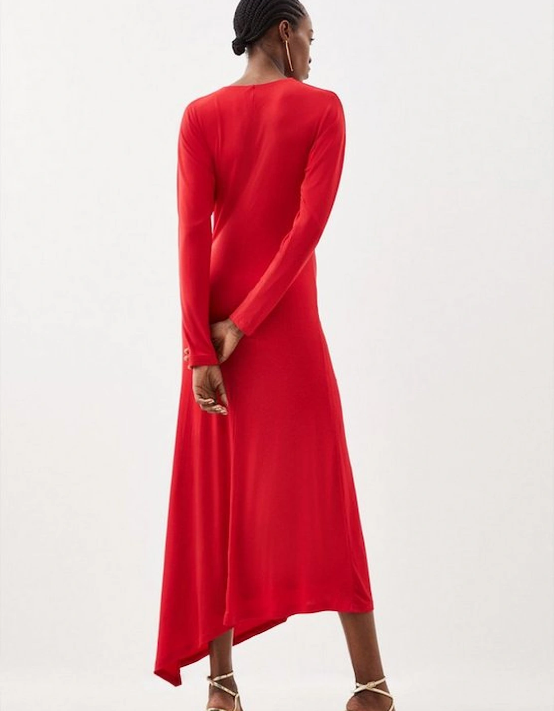 Jersey Crepe Ruched Long Sleeve Midi Dress