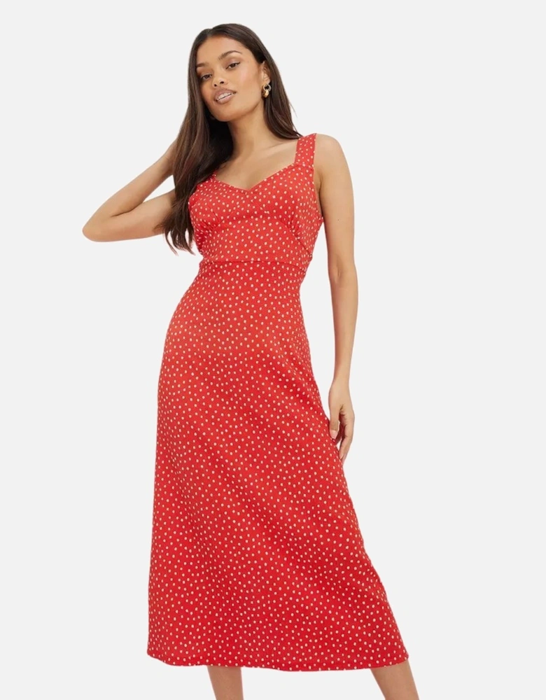 Womens/Ladies Spotted Strappy Petite Midi Dress