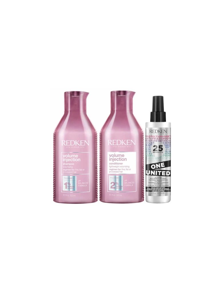 Volume Injection Shampoo, Conditioner and One United Treatment Spray Routine for Fine/Flat Hair