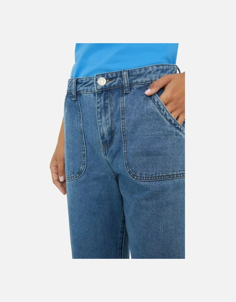 Womens/Ladies Patch Pocket Straight Leg Jeans