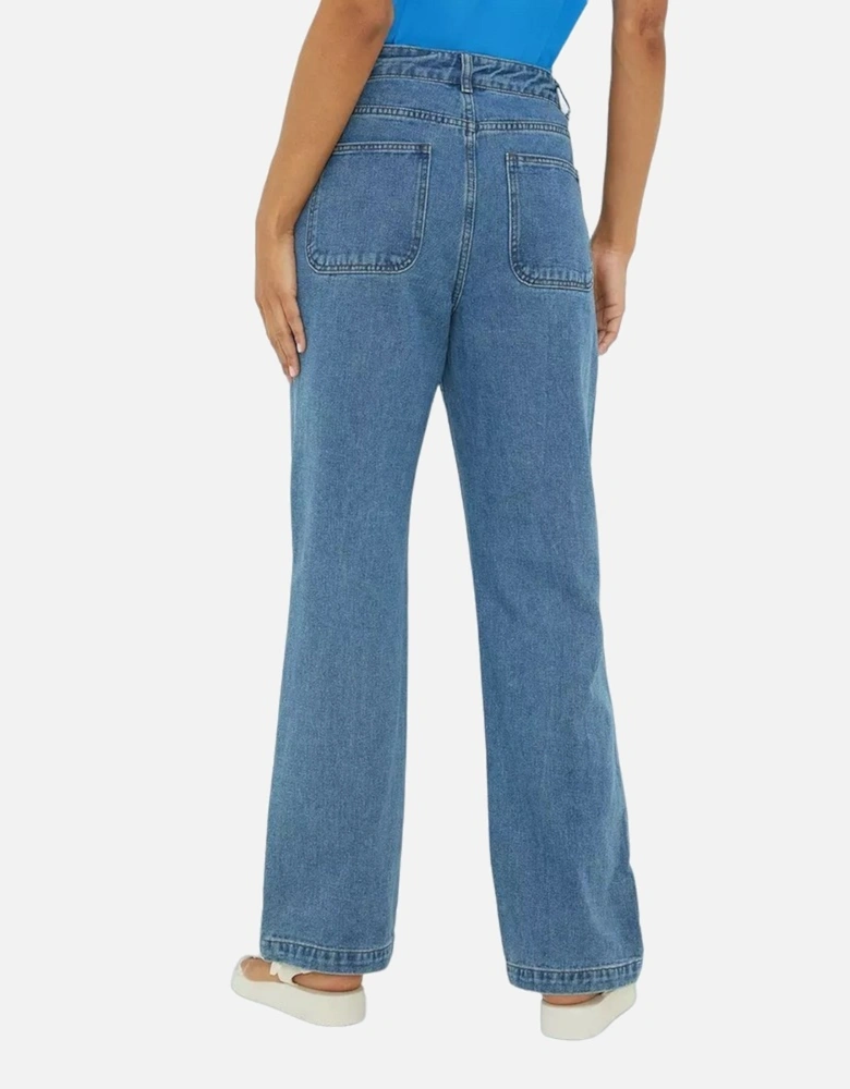 Womens/Ladies Patch Pocket Straight Leg Jeans