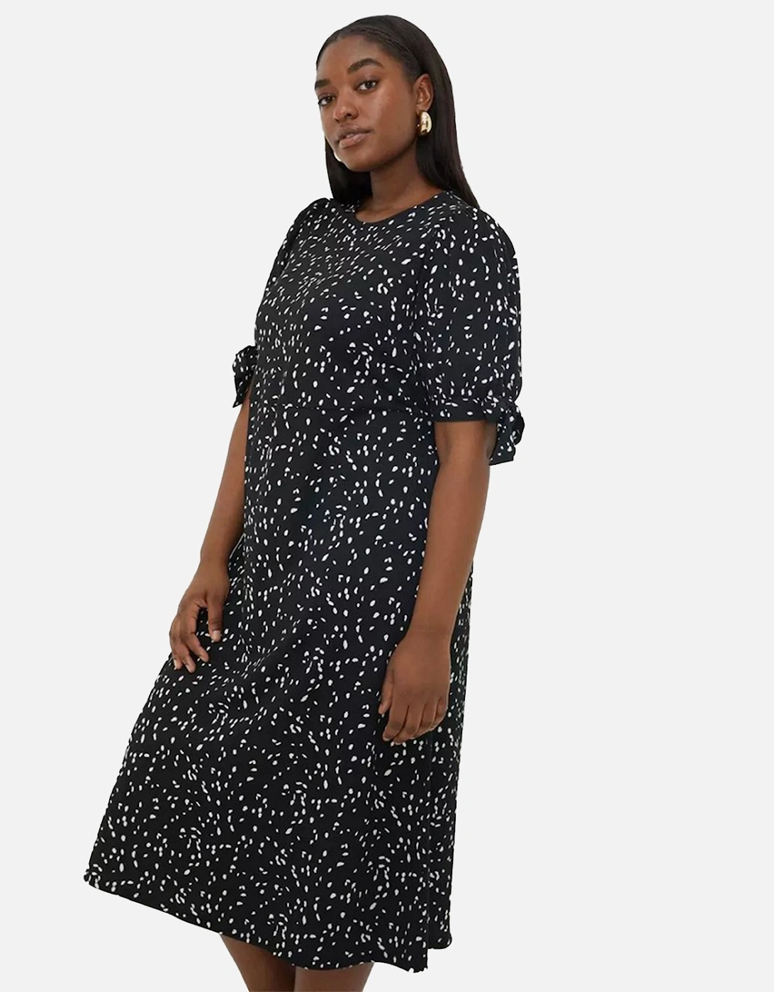 Womens/Ladies Spotted Plus Tie Sleeves Midi Dress