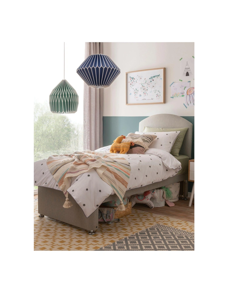 Kids Maxi Store Fabric Divan Bed Set, Sprung Mattress and Headboard