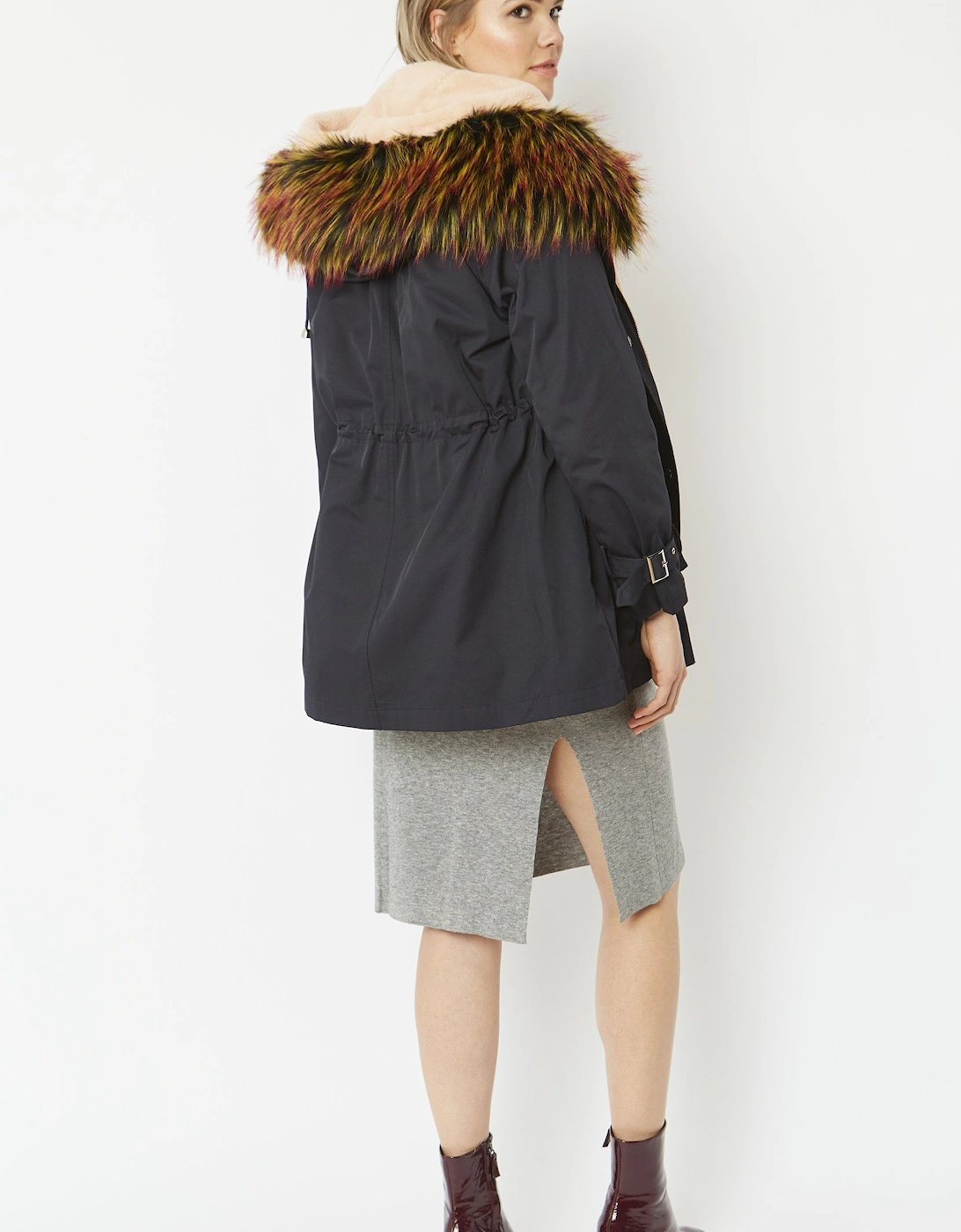 Three in One Parka Coat with Faux Fur Trim