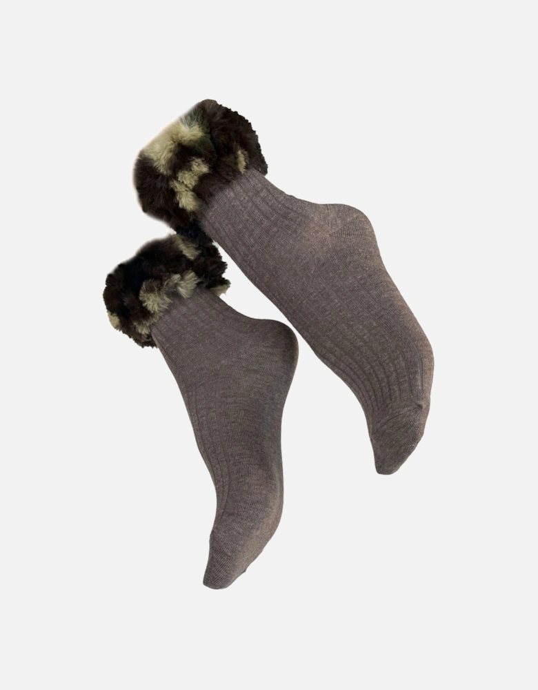 Faux Fur Trim Silk blend Socks