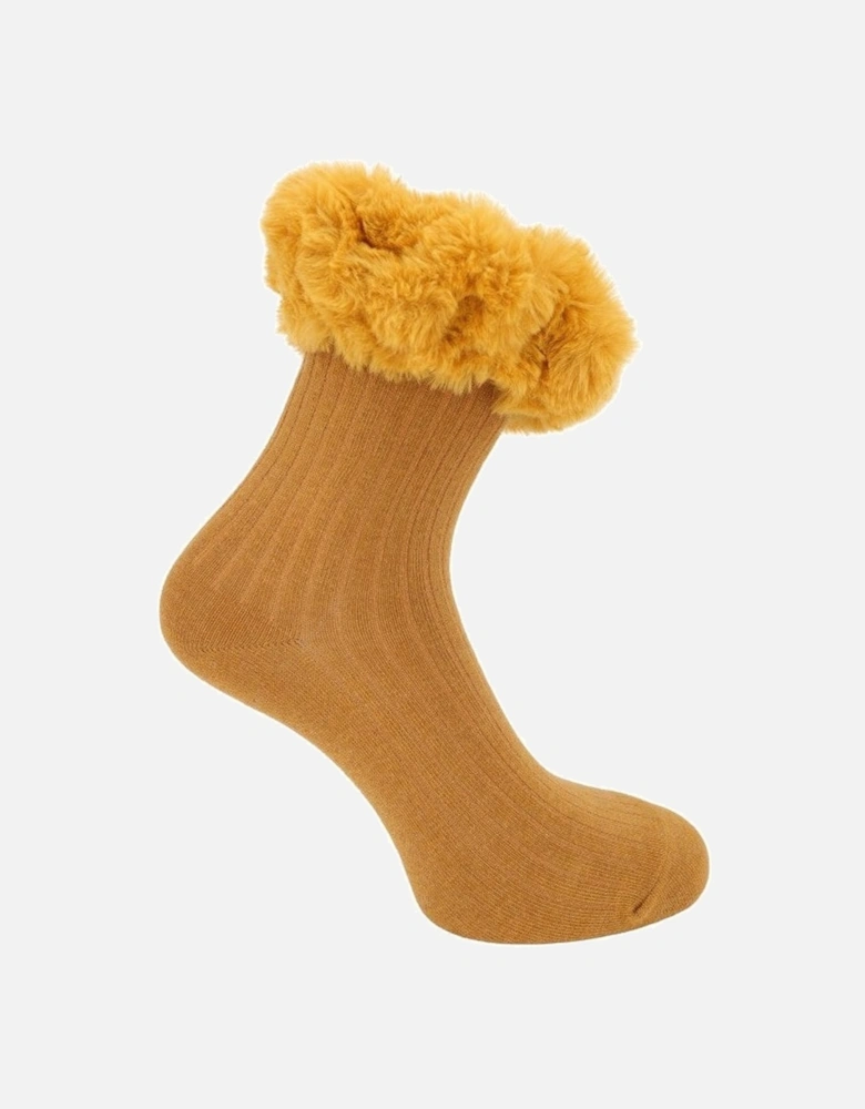 Yellow Socks with Faux Fur Trim