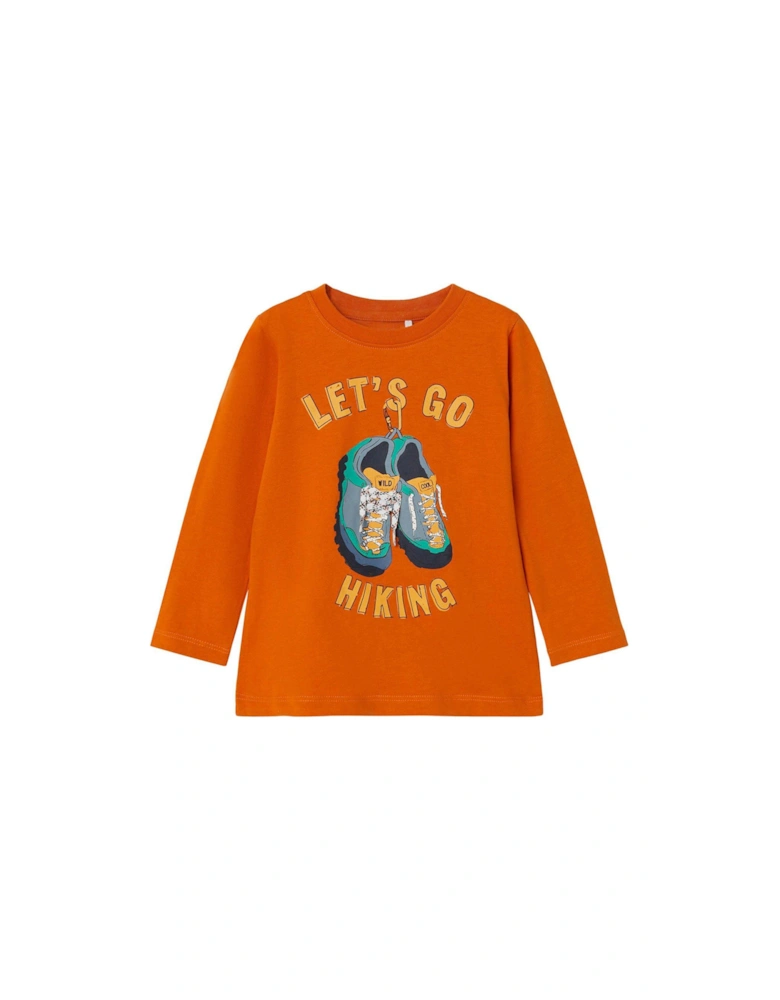 Mini Boys 3D Laces Hiking Long Sleeve Tshirt - Autumn Maple - Orange