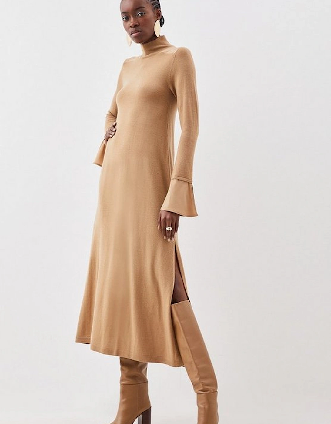 Merino Wool Silk Cuff Maxi Knit Dress, 5 of 4