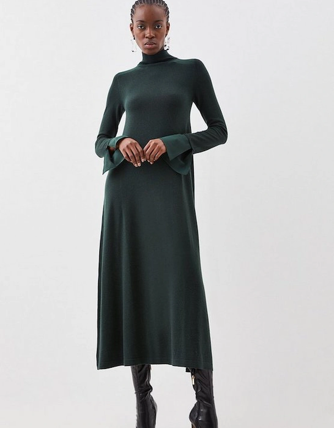 Merino Wool Silk Cuff Maxi Knit Dress, 5 of 4