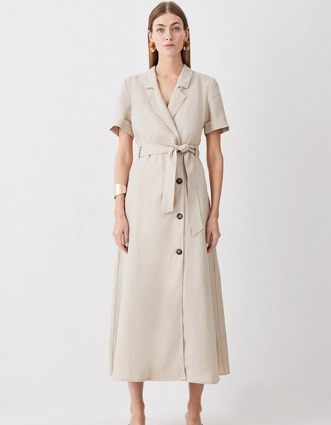 Petite Tailored Linen Belted Midi Dress, 5 of 4