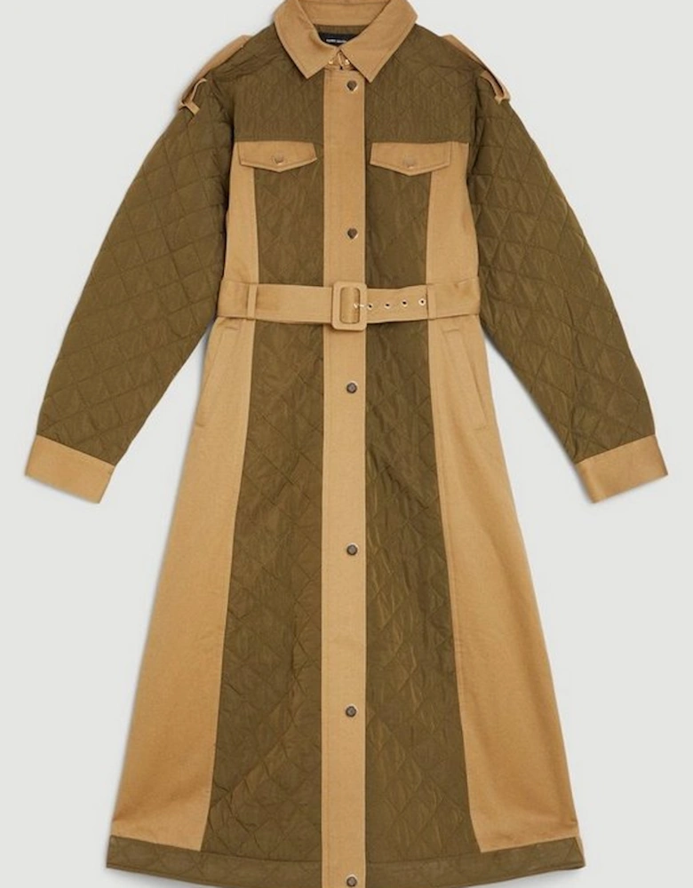 Petite Nylon & Woven Mix Belted Full Skirt Trench Coat