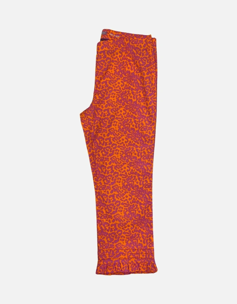 Orange and magenta leopard print pull on trousers