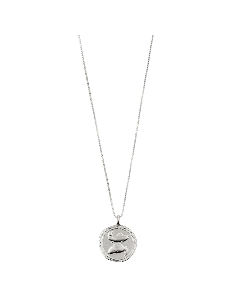 Zodiac Sign Coin Necklace, silver-plated