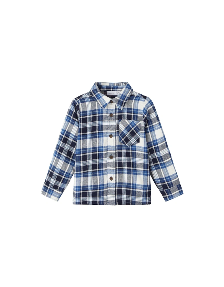 Mini Boys Checked Long Sleeve Shirt - Bluefin - Blue