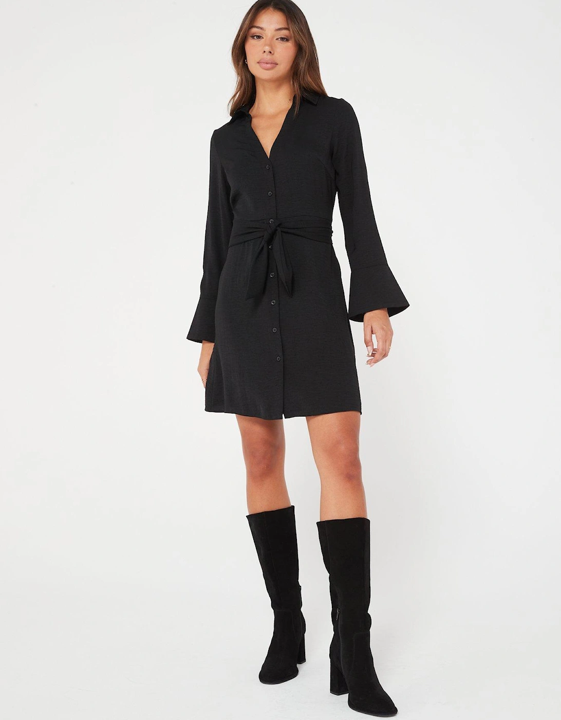 Long Sleeve Mini Shirt Dress - Black, 7 of 6