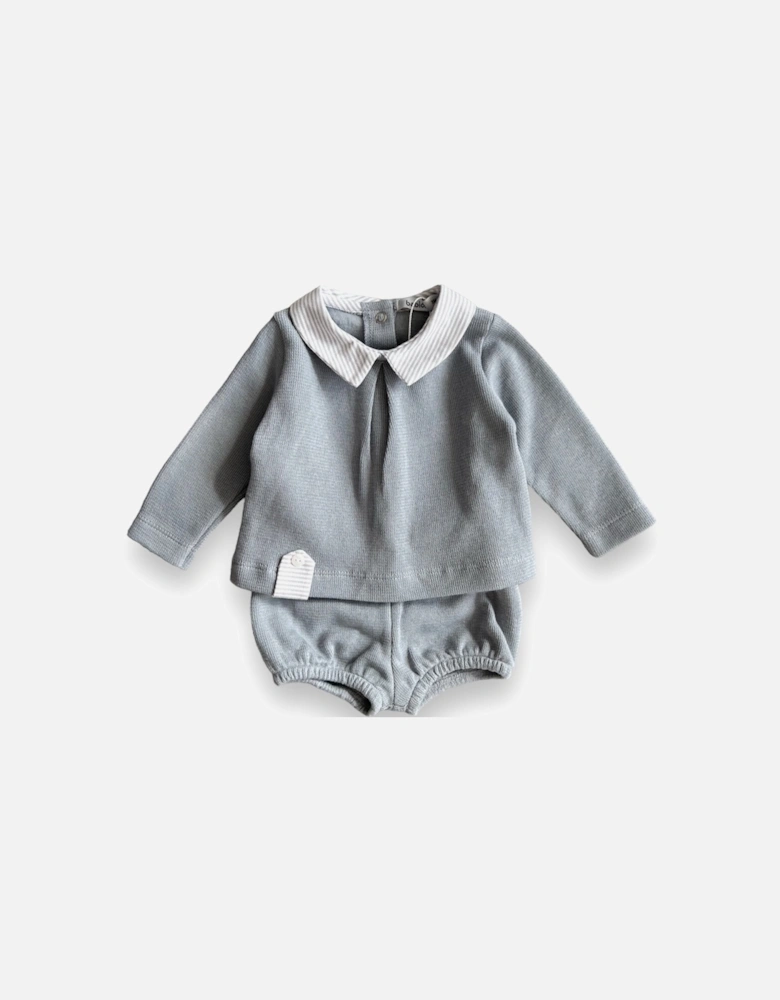 Grey Knit Polo Jam Pant Set