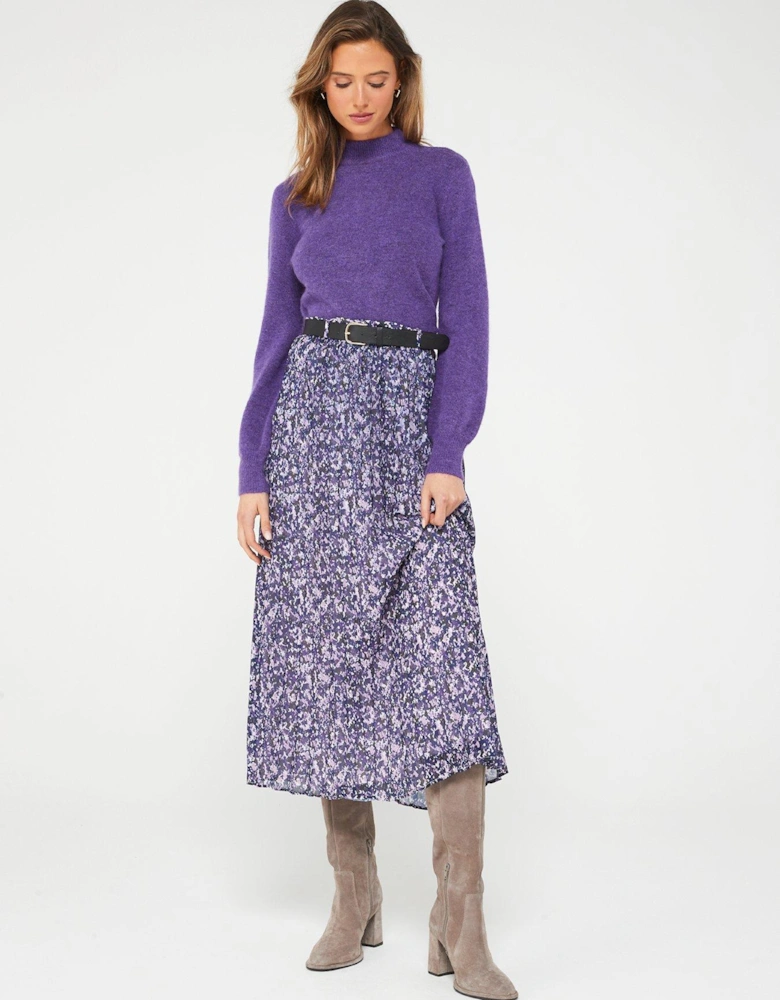 Belted Georgette Pleated Midaxi Skirt - Purple